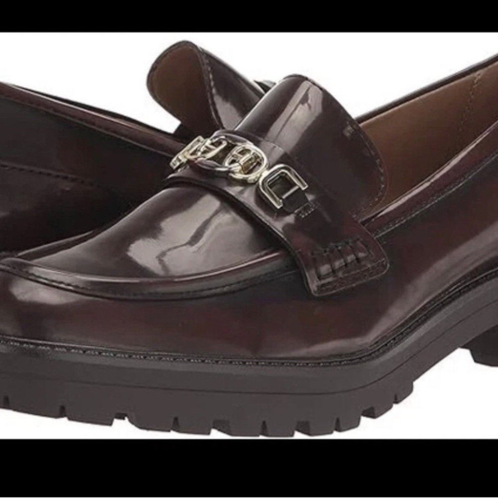 Sam Edelman Platform Loafer Shoes Size 9 Chestnut Brown Gold Hardware